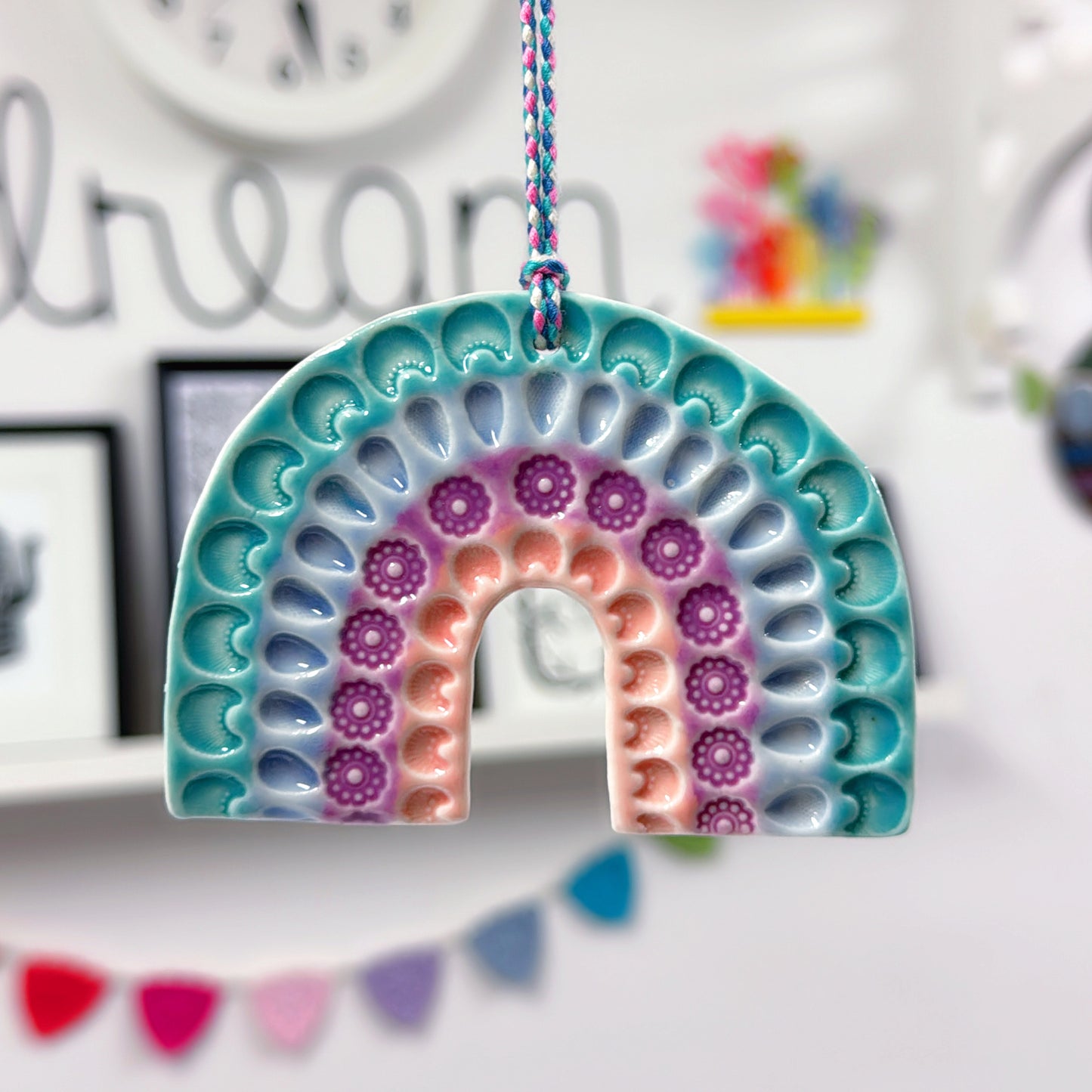 One of a kind RAINBOW TALISMAN Wall Art : Handmade Porcelain Ornament by Jo Kealley