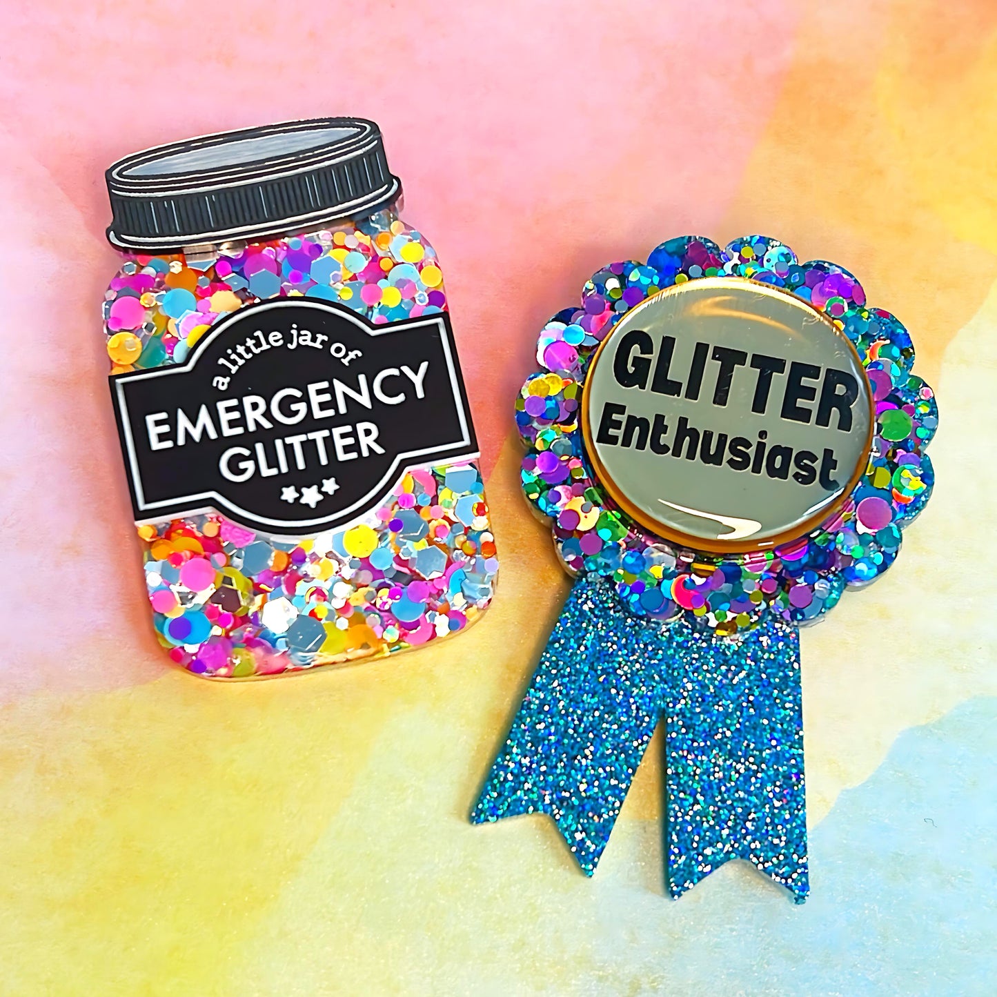 HELLO LITTLE AWARD :  GLITTER ENTHUSIAST : Handmade Resin & Acrylic BROOCH