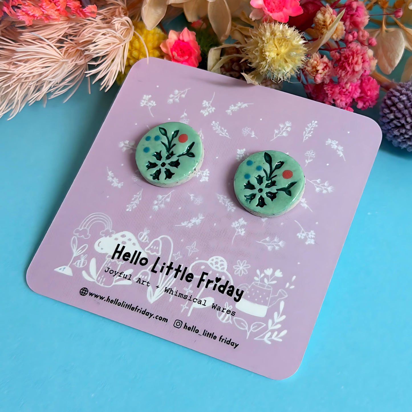 One of a kind pairs : BOTANICA CERAMICA STUDS : Choose your design : Handmade Ceramic STUD Earrings by Jo Kealley