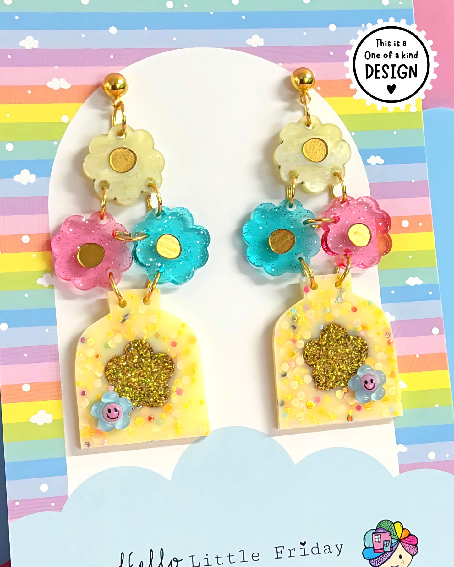 ONE OF A KIND : BEAUTIFUL BOUQUETS : Handmade Acrylic & Resin DROP Earrings