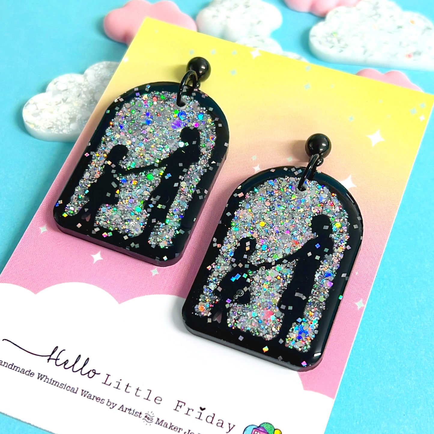 THE BEST FRIENDS COLLECTION : Choose your design : Handmade Holographic Resin DROP Earrings