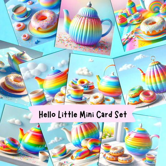 Limited Edition : RAINBOW TEATIME : 10 pack of mini Art Cards