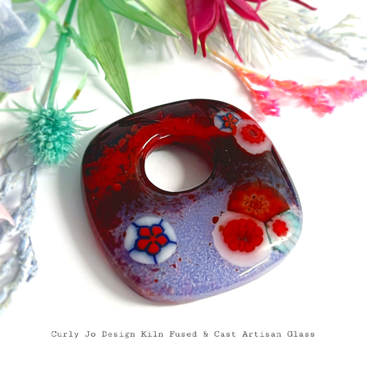 Summer berries with Murano Millefiori Glass inclusions  - Handcrafted Artisan Glass Pendant : Kiln-cast Glass