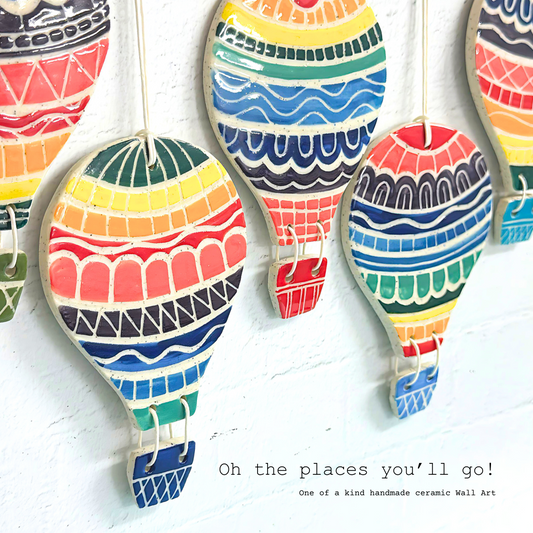 Hello Little HOT AIR BALLOON : Choose your design : Handpainted Ceramic Wall Plaque Artwork by Jo Kealley