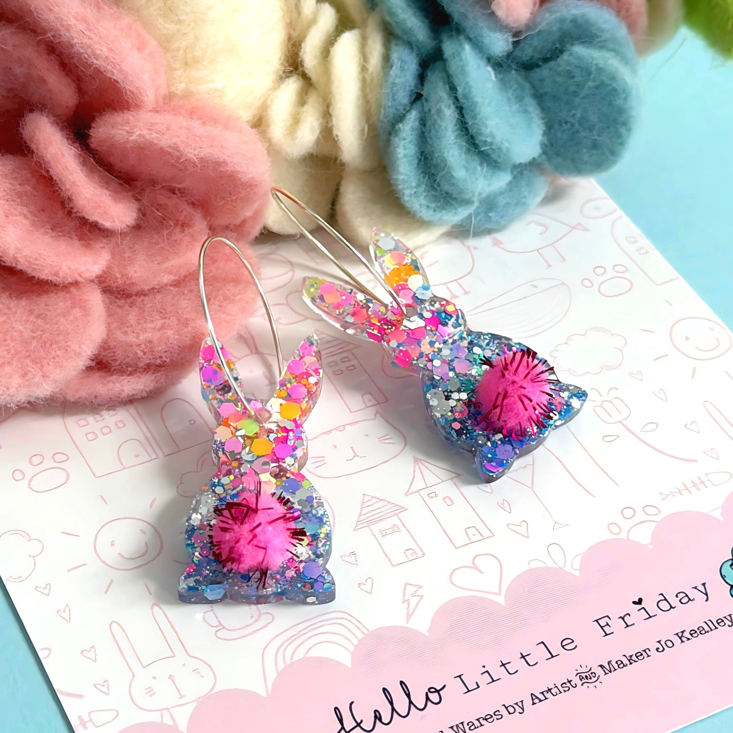 HELLO LITTLE BUNNIES : RAINBOW OMBRE : Handmade Resin DROP Earrings