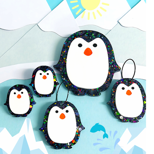 HELLO LITTLE PENGUINS : DAZZLING RAINBOW : Choose STUDS, DROPS or BROOCH Handmade Resin Accessories