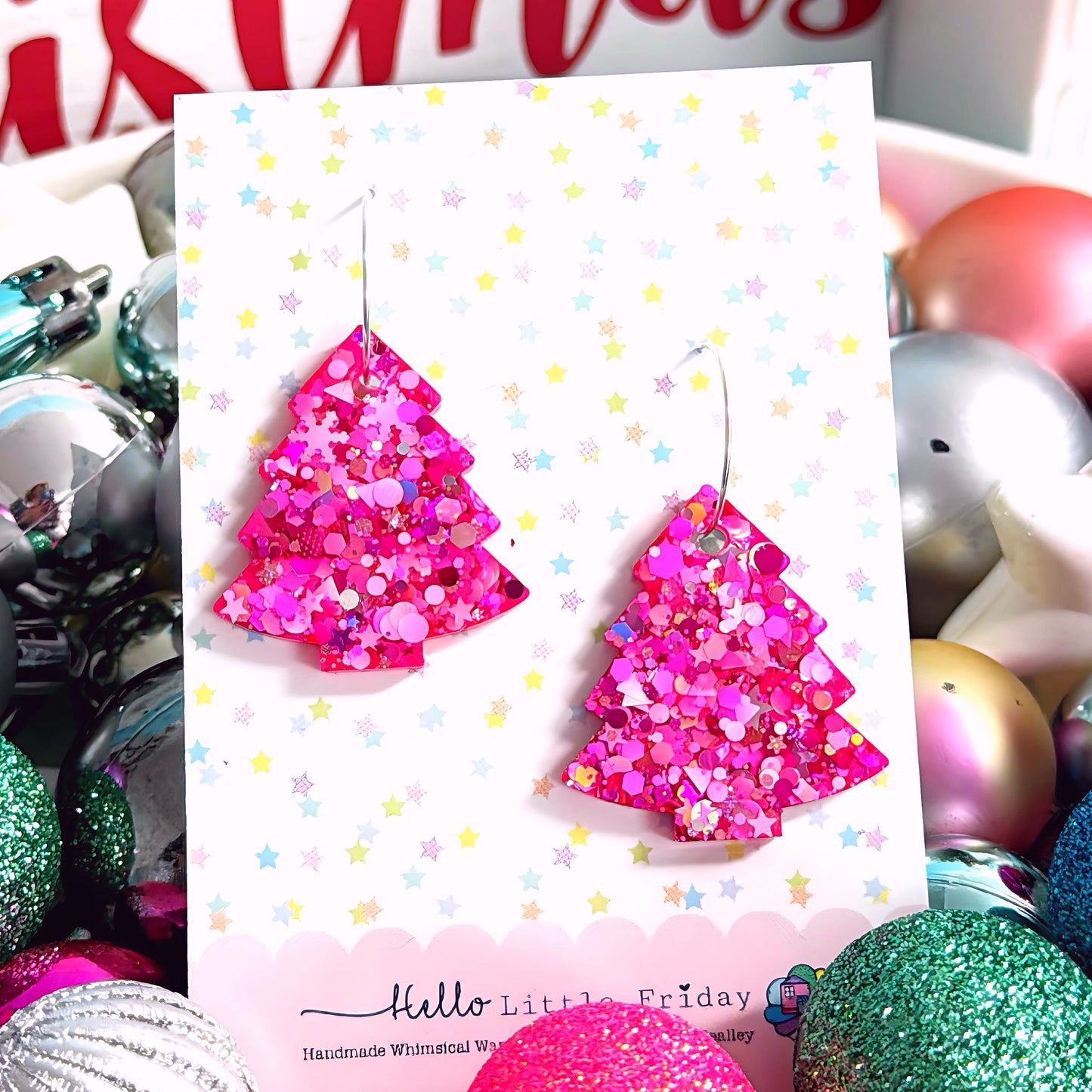 MERRY PINK-MAS CHRISTMAS TREES : Handmade Resin DROP Earrings