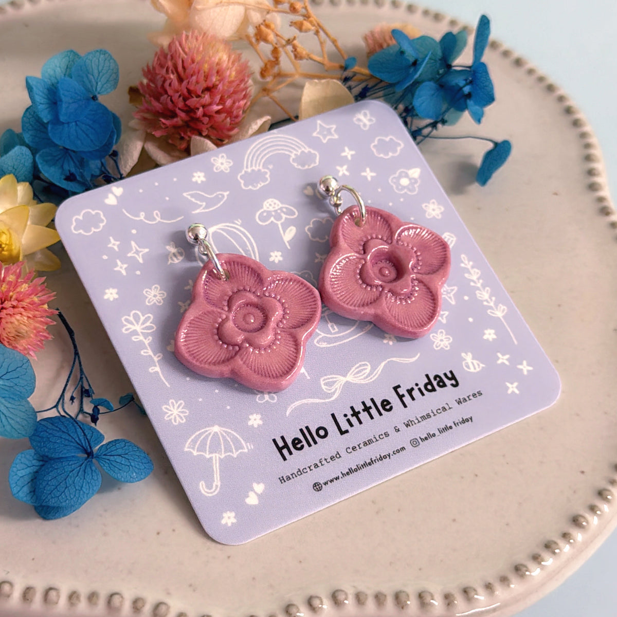 Petite LILAC BLOOMS : Choose your colour ~ PORCELAIN Drop Earrings Handmade by Jo Kealley