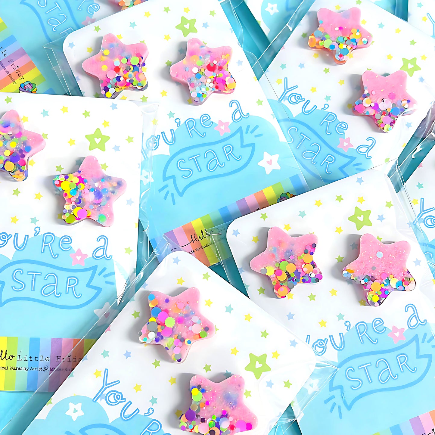 FUNFETTI MARSHMALLOW PINK STAR : MEDIUM STUD : Handmade Resin Earrings