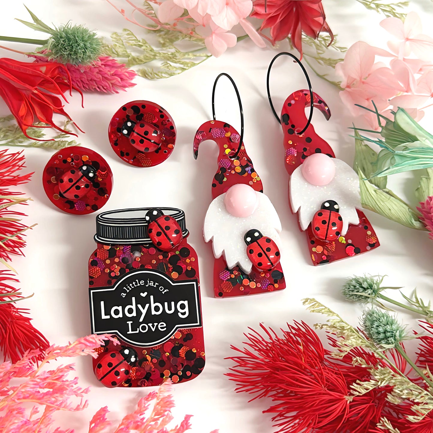 A LITTLE JAR OF : LADYBUG LOVE : Handmade Resin & Acrylic BROOCH