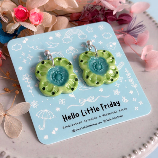 One of a kind MISTLETOE BLOOMS : PORCELAIN Drop Earrings Handmade by Jo Kealley