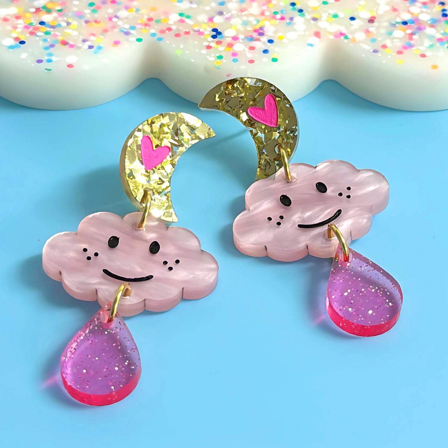 THE HAPPIEST CLOUDS : Choose your colour : Handmade Acrylic DROP Earrings