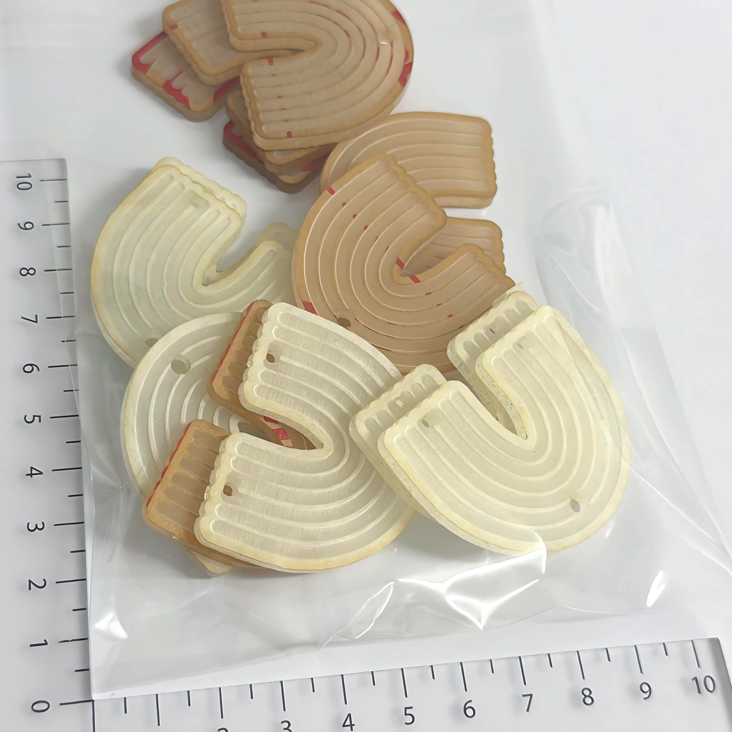 6 pairs 45mm RAINBOWS in SPARKLE GLITTER & FROSTED Acrylic: Paint fill : Etched Laser Cut Acrylic components : Destash item