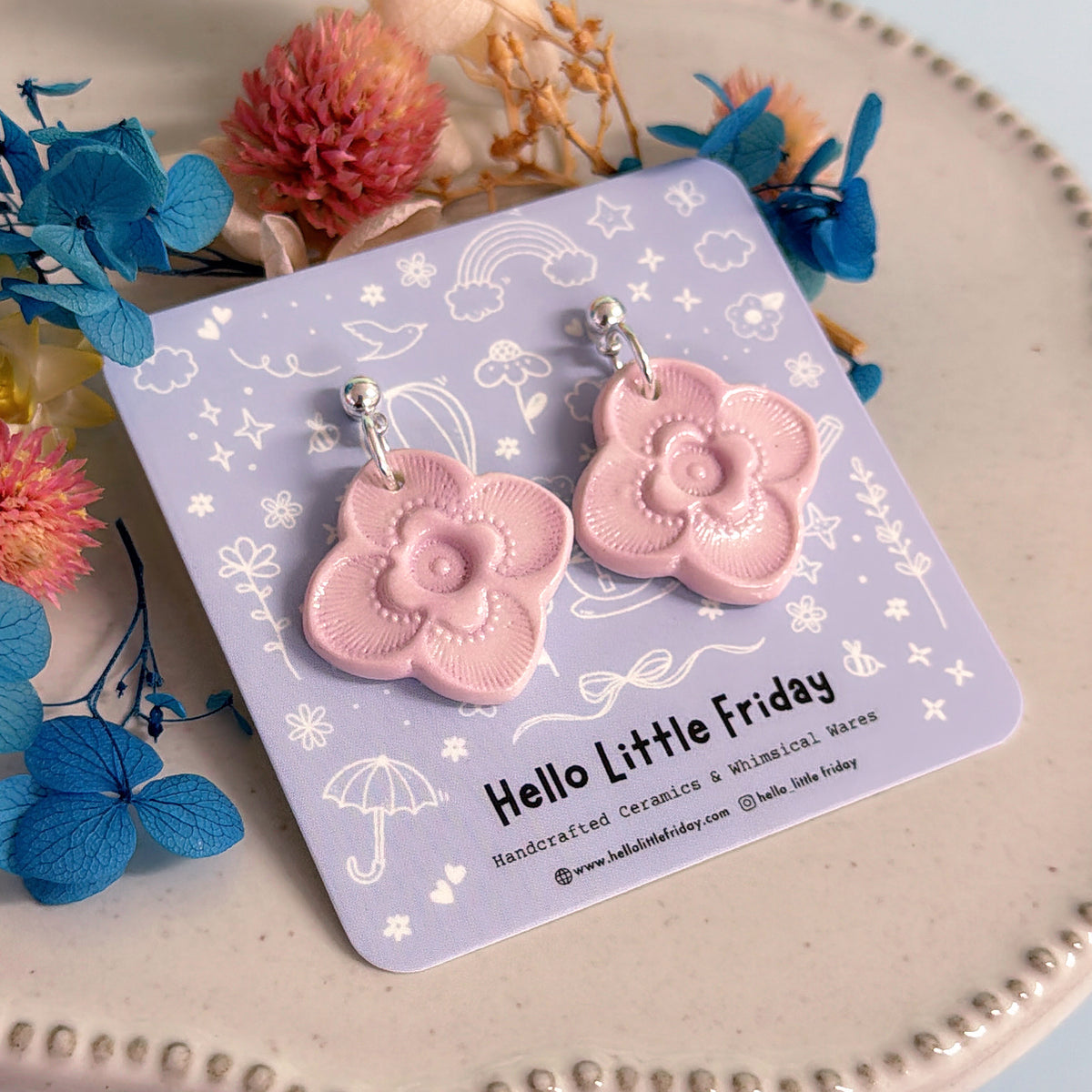 Petite LILAC BLOOMS : Choose your colour ~ PORCELAIN Drop Earrings Handmade by Jo Kealley
