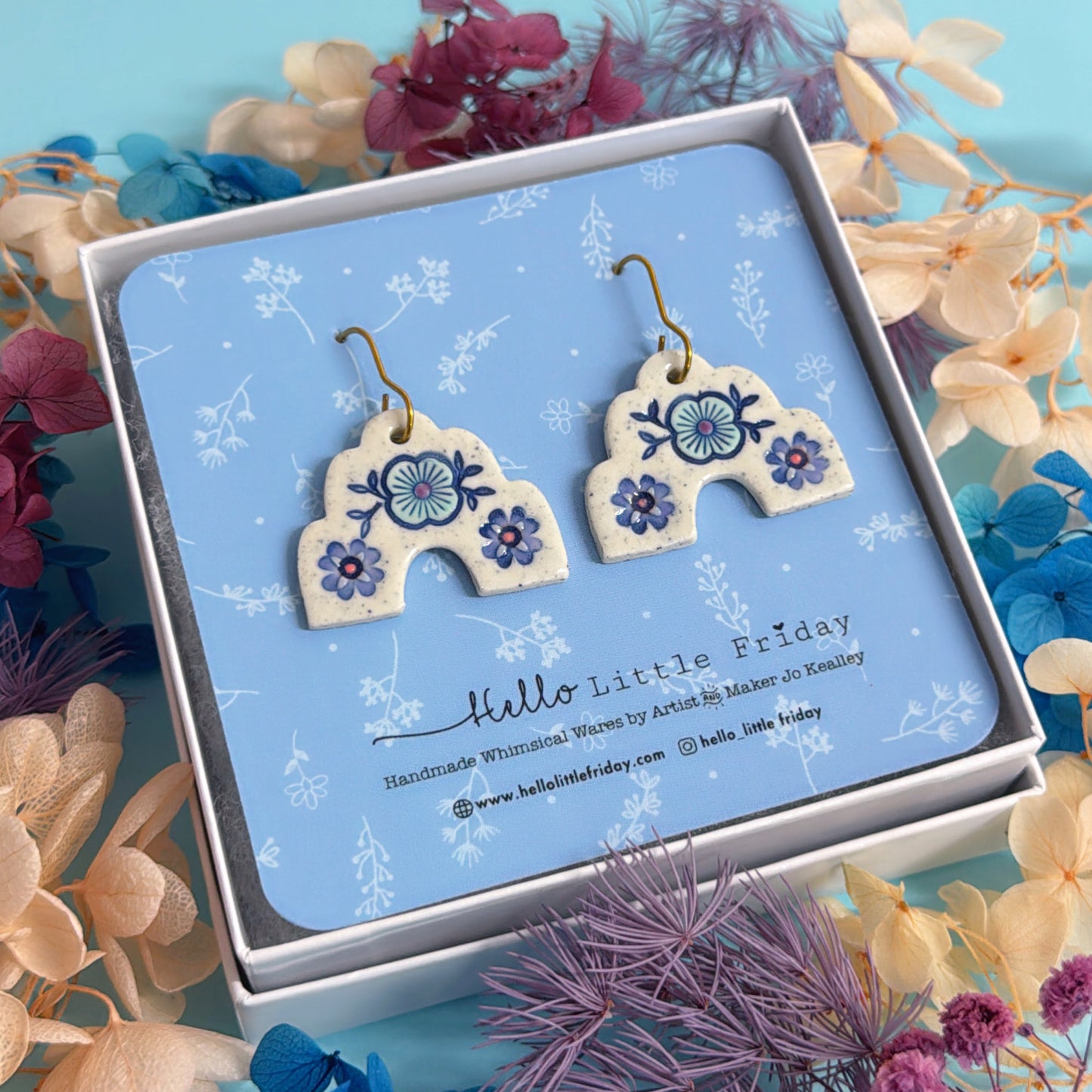 BOTANICA CERAMICA ~ One of a kind pair : PORCELAIN Drop Earrings Handmade by Jo Kealley