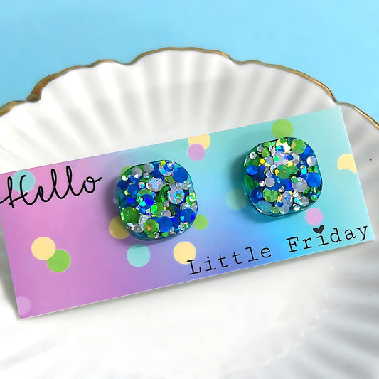 DISCO CUBES : COOL RAINBOW : Handmade Resin STUD Earrings