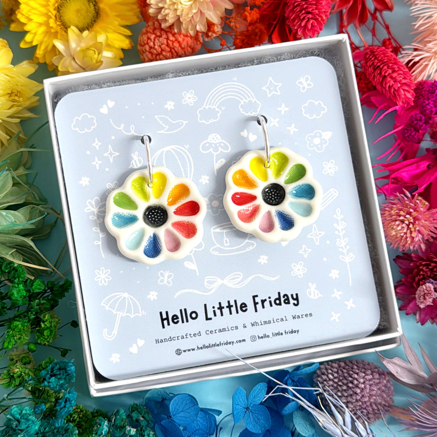 RAINBOW FIELDS : DAISIES ~ PORCELAIN Drop Earrings Handmade by Jo Kealley