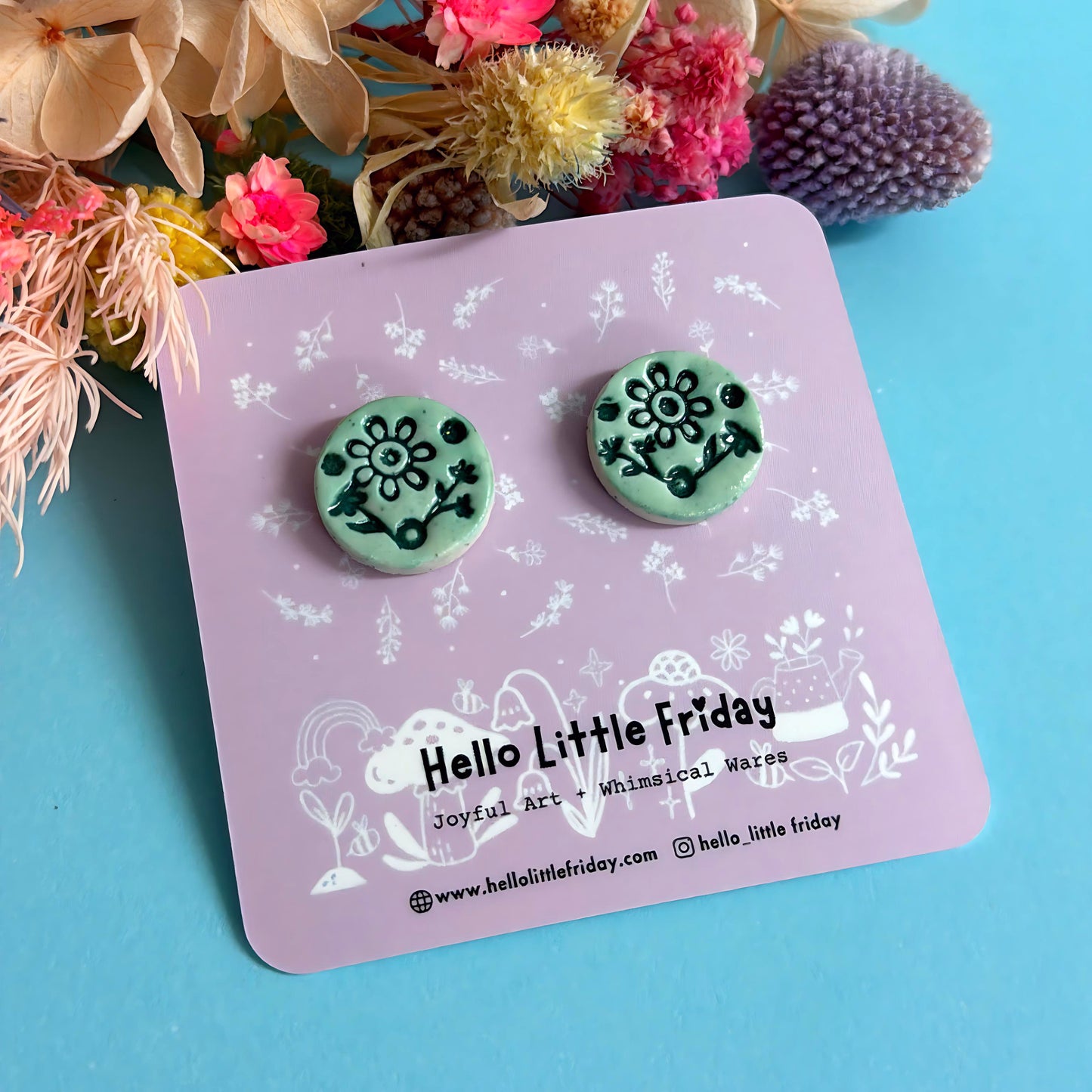 One of a kind pairs : BOTANICA CERAMICA STUDS : Choose your design : Handmade Ceramic STUD Earrings by Jo Kealley