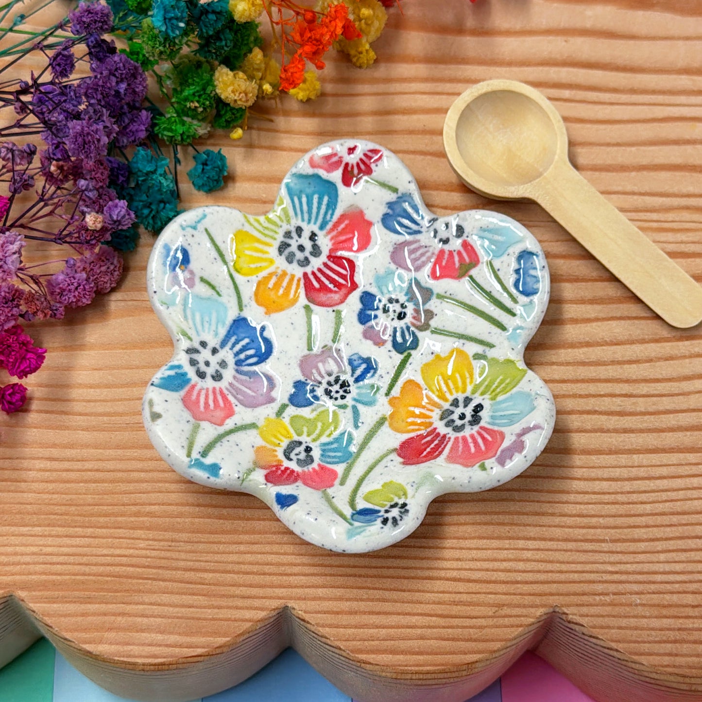 RAINBOW GARDEN ~ Flower Bowl : Handmade Ceramic Treats & Tapas Dishes by Jo Kealley