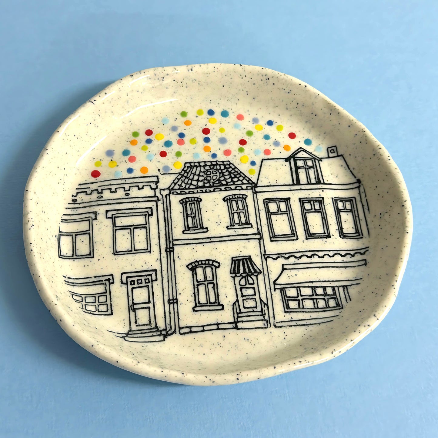 Hello Little RAINBOW CONFETTI DISH : Choose your design : Handpainted Ceramic Dishes by Jo Kealley