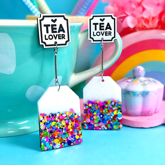 TEA LOVER : Handmade Stud-top Resin & Acrylic DROP Earrings