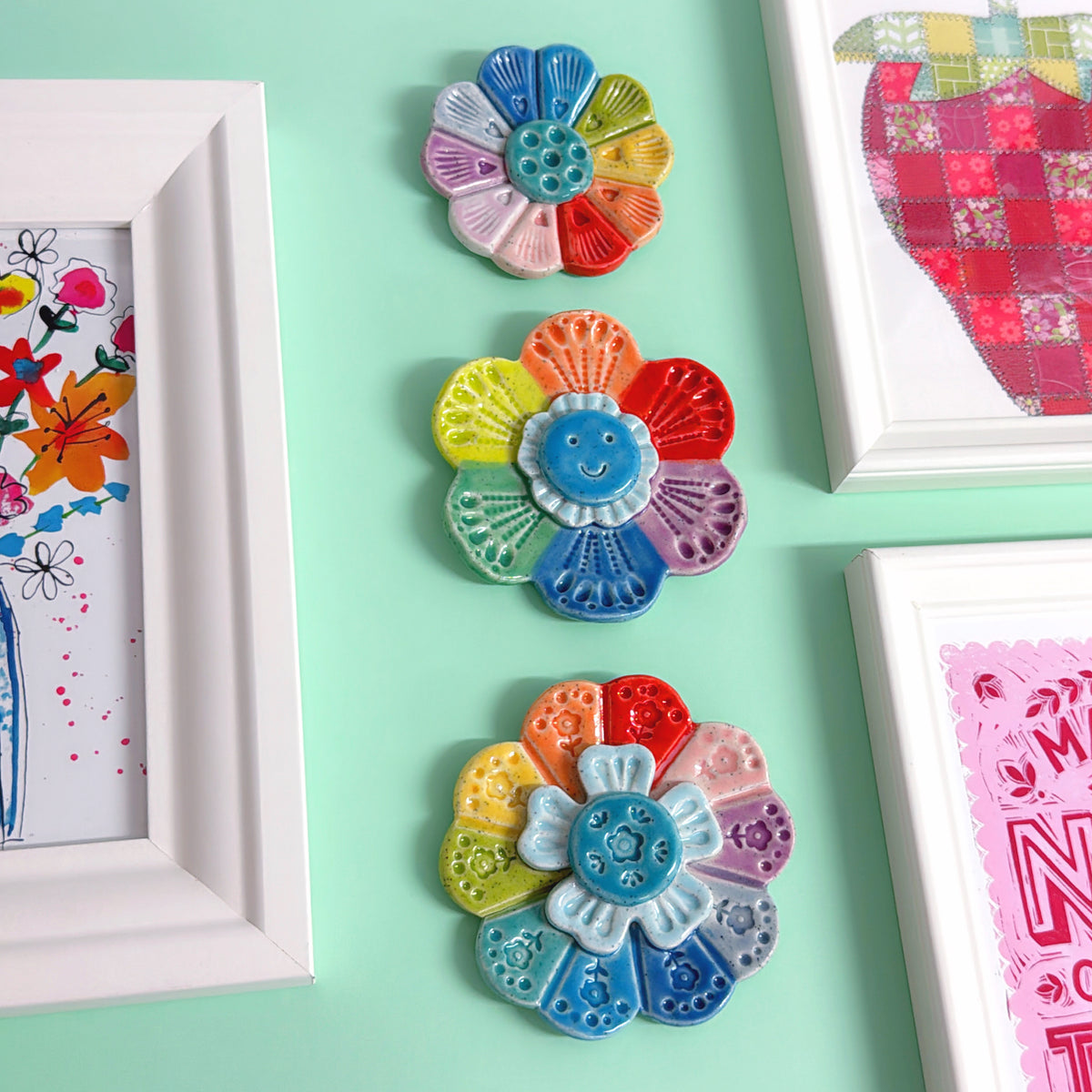 Limited Edition : RAINBOW WALLFLOWERS Wall Art : Choose your design : Handmade Ceramic Ornaments by Jo Kealley