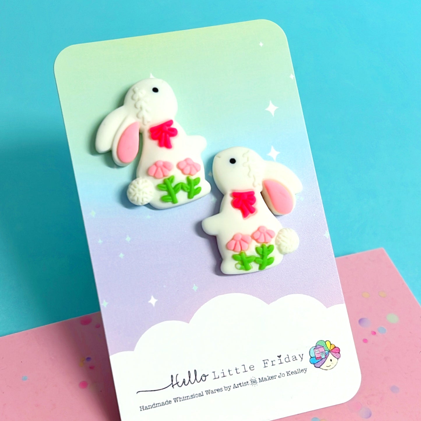 CUTE FLORAL BUNNY : Choose your colour : Resin STUD Earrings