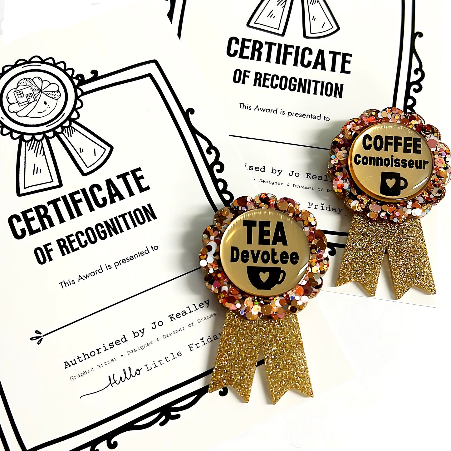 HELLO LITTLE AWARD :  Tea Devotee or Coffee Connoisseur : Handmade Resin & Acrylic BROOCH