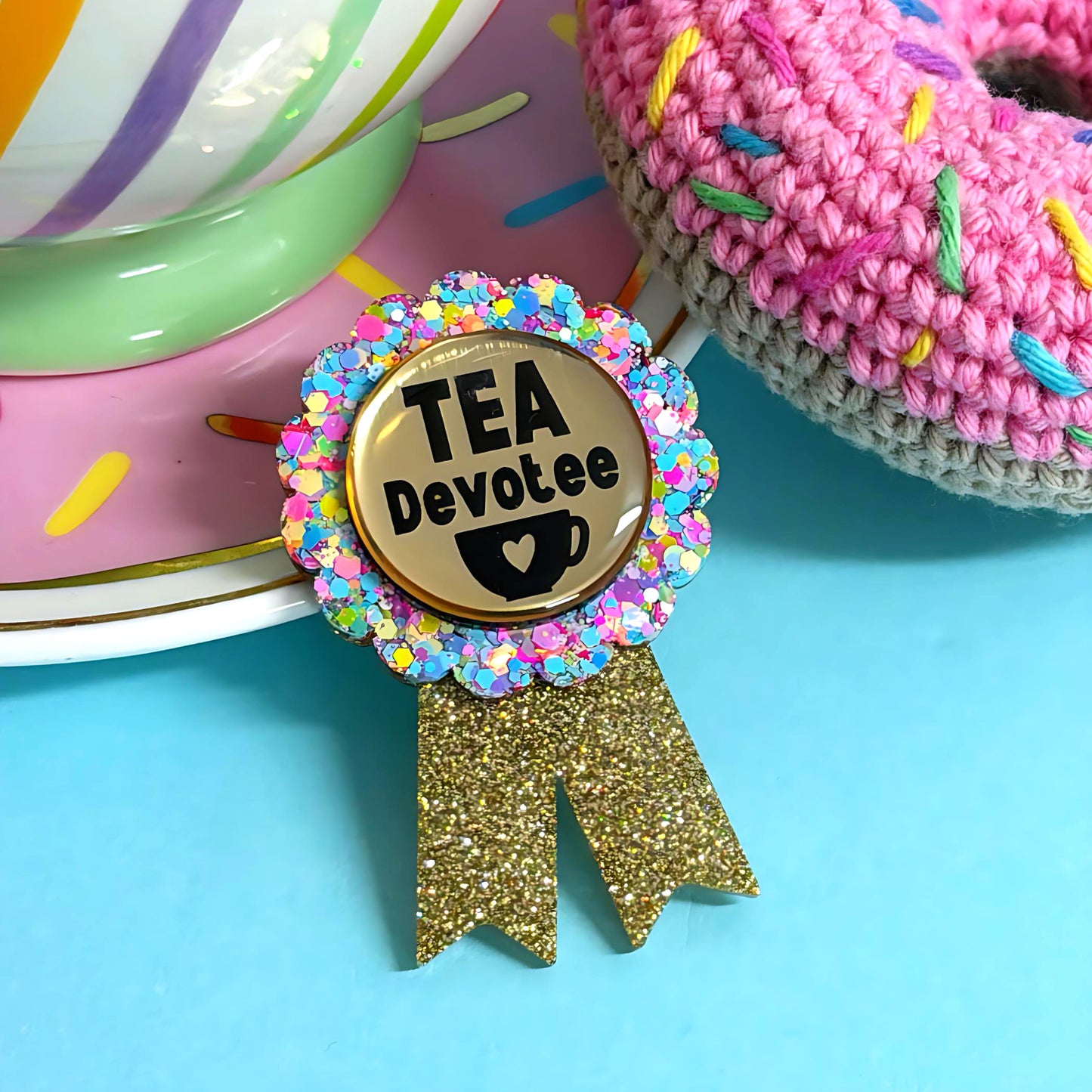 HELLO LITTLE AWARD :  Tea Devotee : Handmade Resin & Acrylic BROOCH