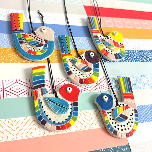 Hello Little BIRDIE ORNAMENT : Choose your design : Handpainted Ceramic Wall Art by Jo Kealley