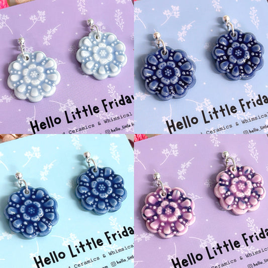 DAISY DOILIES : Choose your colour ~ PORCELAIN Drop Earrings Handmade by Jo Kealley