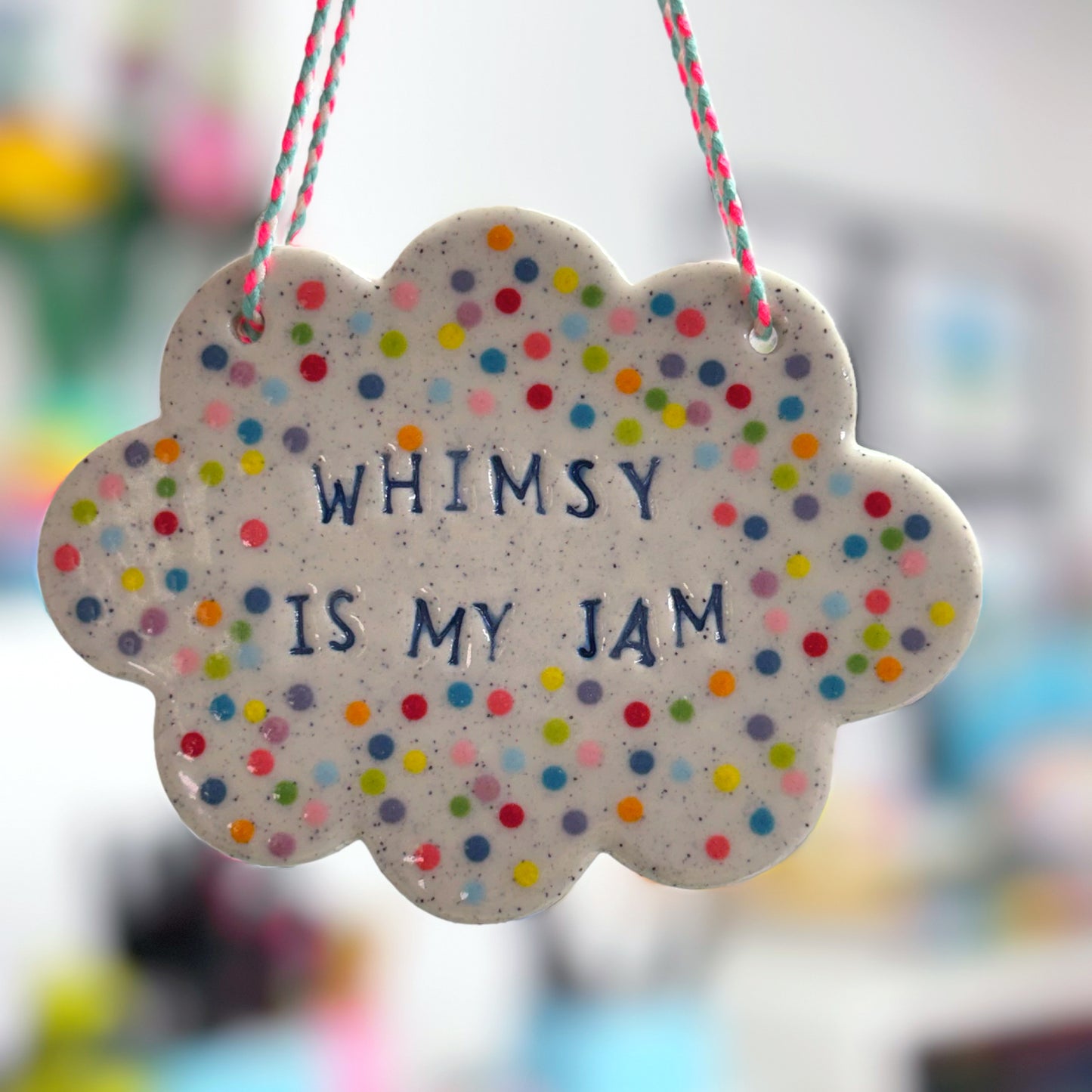 WHIMSY IS MY JAM Wall Art : One of a kind : Handmade Ceramic Ornament by Jo Kealley