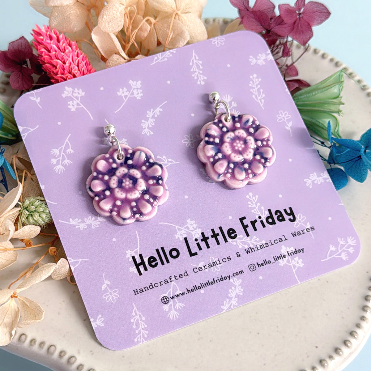 DAISY DOILIES : Choose your colour ~ PORCELAIN Drop Earrings Handmade by Jo Kealley