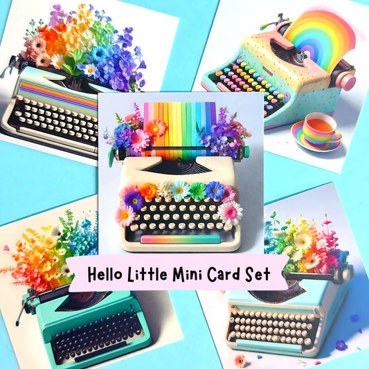 Limited Edition : RAINBOW FLOWERS & TYPEWRITERS : 10 pack of mini Art Cards