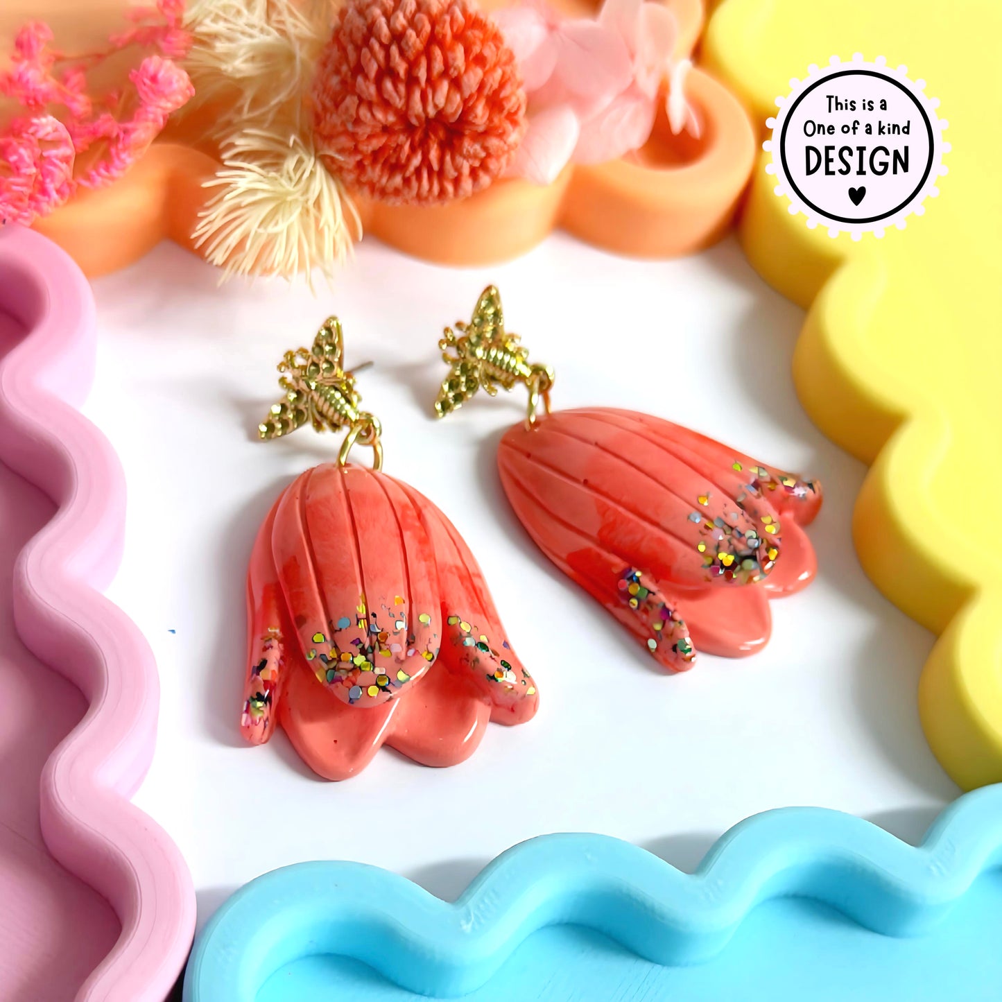 One of a Kind TULIPS : Handmade Resin DROP Earrings