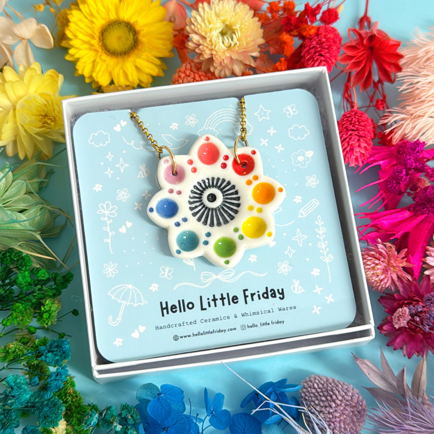 RAINBOW STARFLOWER ~ One of a kind : Porcelain Pendant Handmade by Jo Kealley