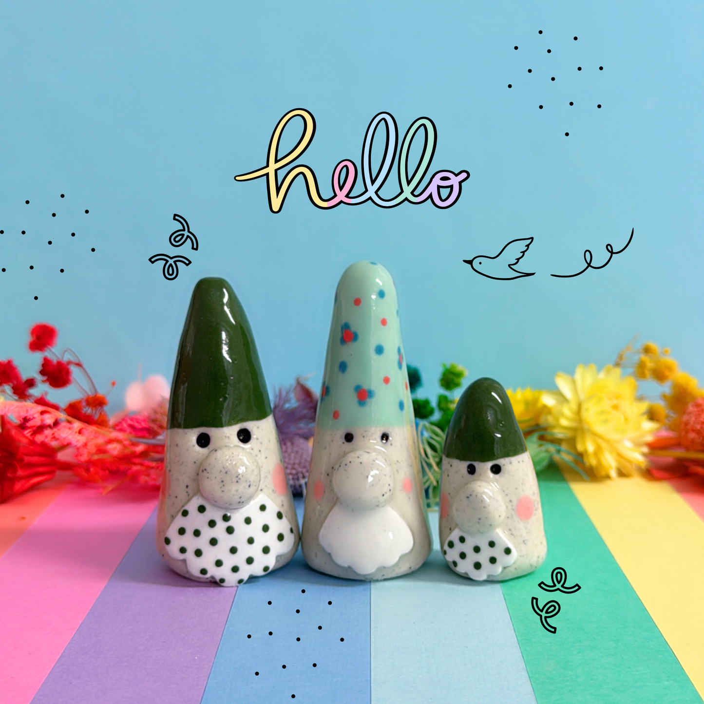 Hello Little GNOMES : Choose your colour : Handmade Ceramic Whimsies by Jo Kealley