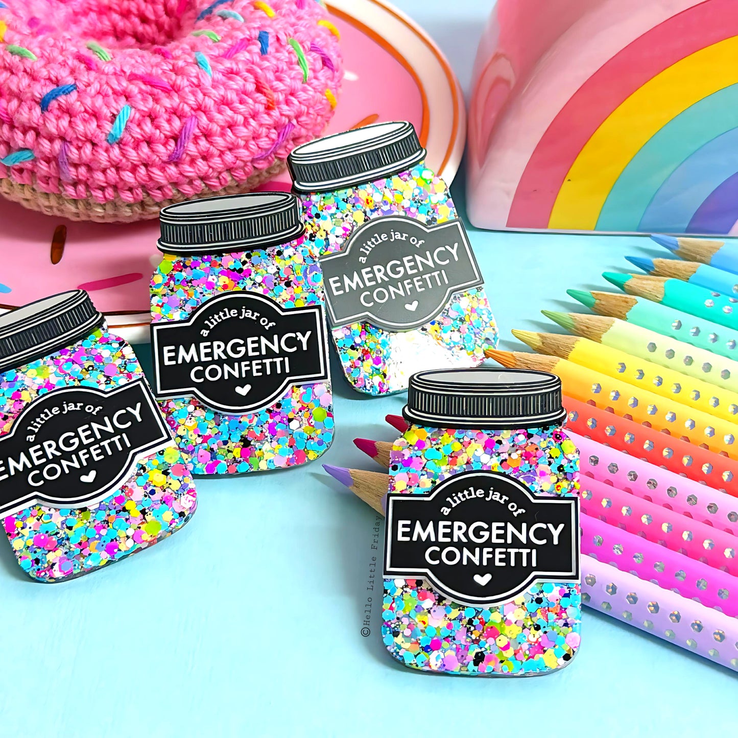 A LITTLE JAR OF : EMERGENCY CONFETTI : Handmade Resin & Acrylic BROOCH