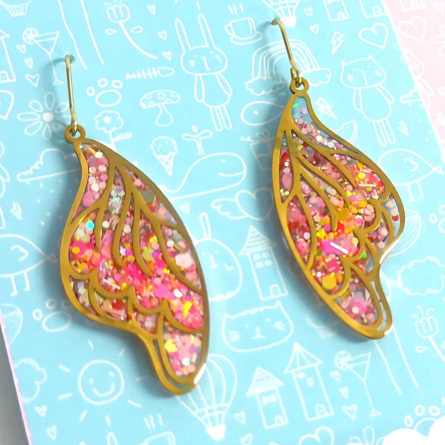 One of a Kind : WINGS & BLUEBIRDS : Handmade Resin DROP Earrings