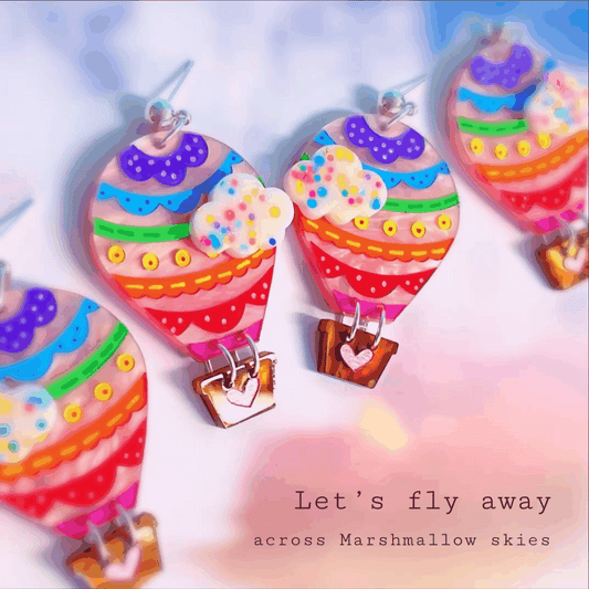 LET’S FLY AWAY : Marshmallow Skies : HOT HAIR BALLOONS : Handmade Resin & Acrylic Drop Earrings