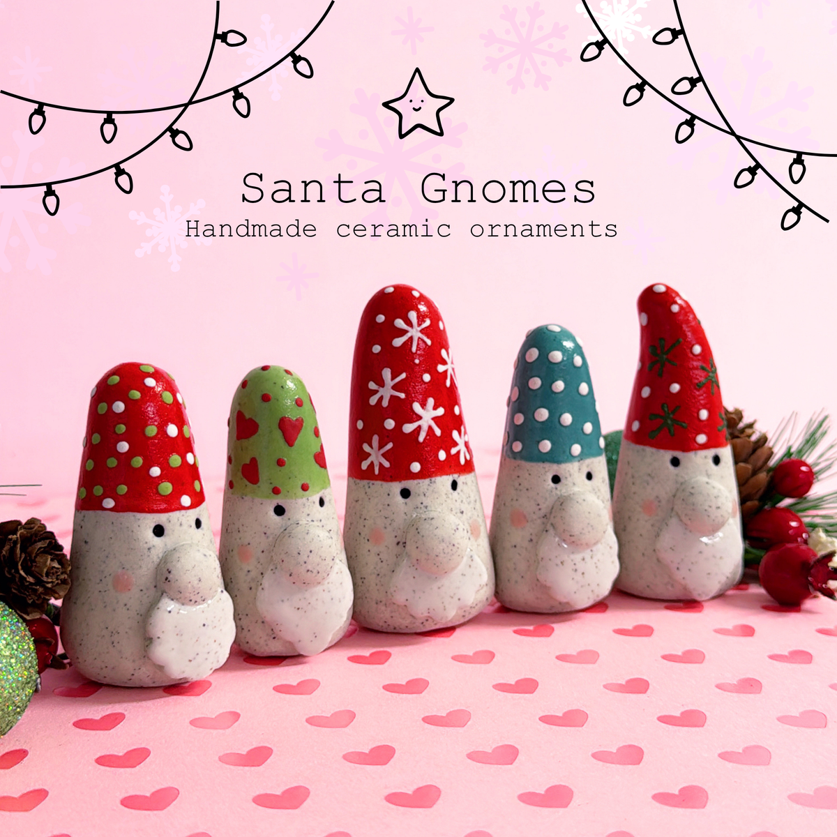 Hello Little Santa GNOMES : Choose your design : Handmade Ceramic Ornaments by Jo Kealley