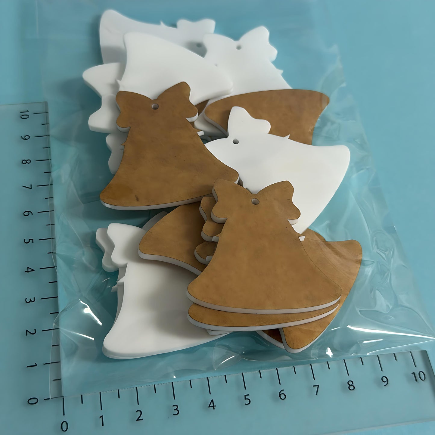 45mm CHRISTMAS BELLS WITH BOWS for drop size earrings : 3mm white gloss Acrylic components : Destash item