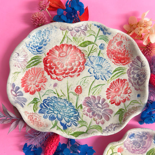 BOTANICA CERAMICA ~ Zinnias Bloom Plates : Handmade Ceramic Treats & Tapas Dishes by Jo Kealley