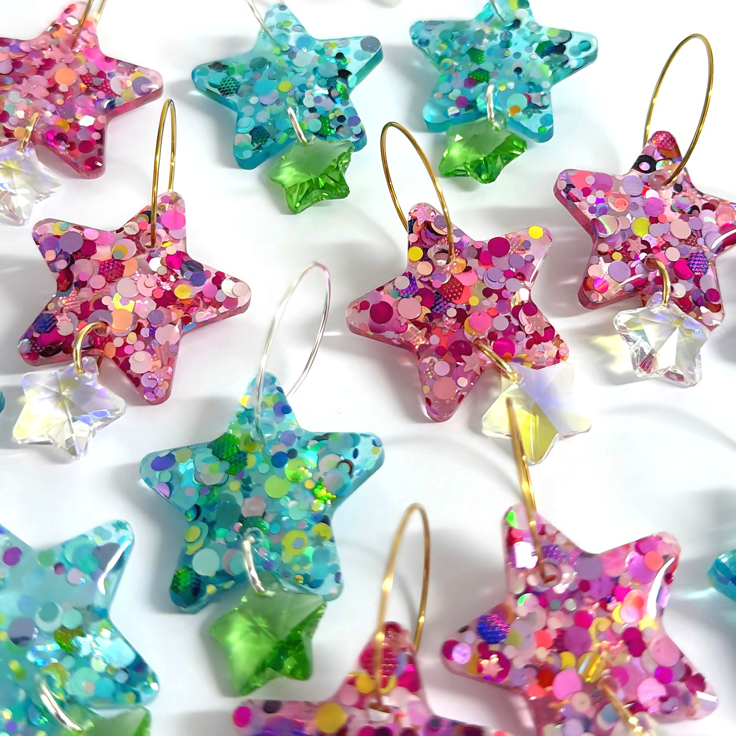 TWINKLING LIGHTS STARS with Swarovski Crystal drops : Choose your colour : Handmade Resin DROP Earrings