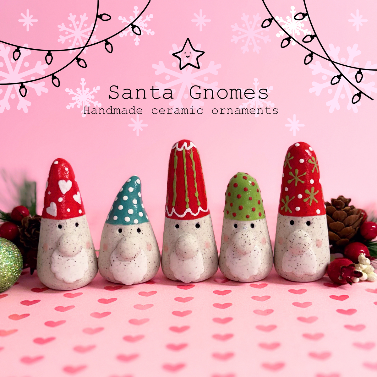 Hello Little Santa GNOMES : Choose your design : Handmade Ceramic Ornaments by Jo Kealley