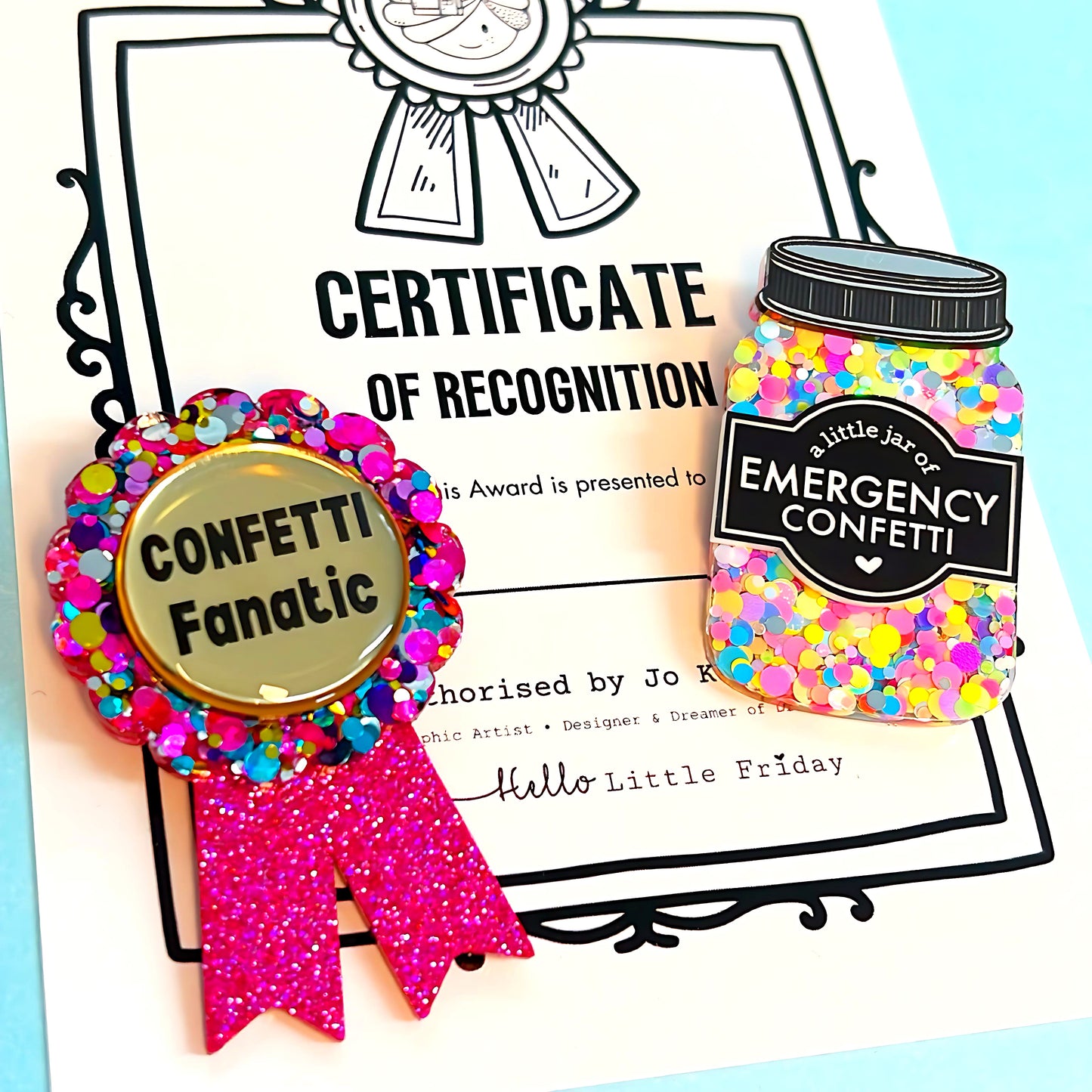 HELLO LITTLE AWARD :  CONFETTI FANATIC : Handmade Resin & Acrylic BROOCH