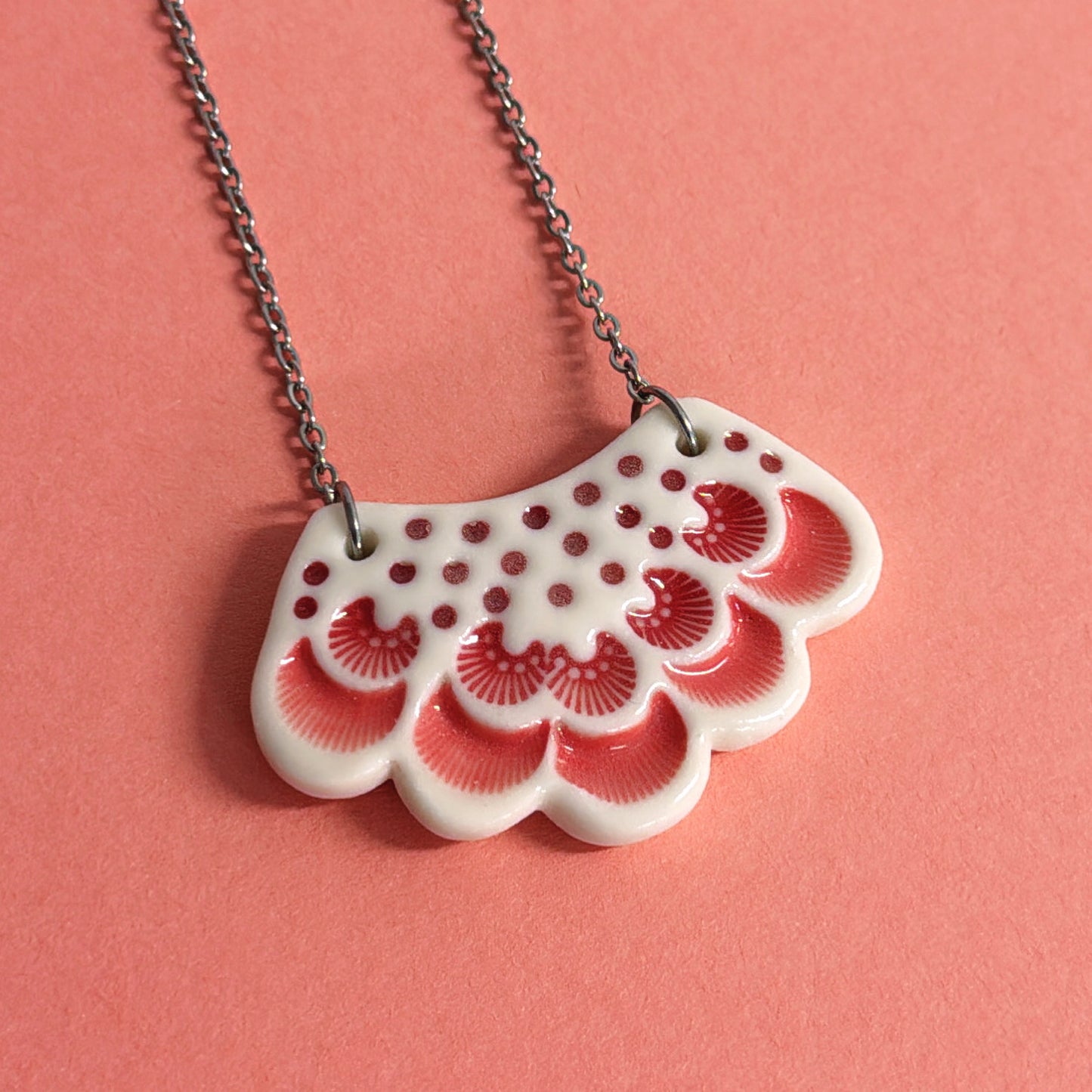 Scalloped Lace small handmade Porcelain Pendants ~ choose your colour : by Jo Kealley