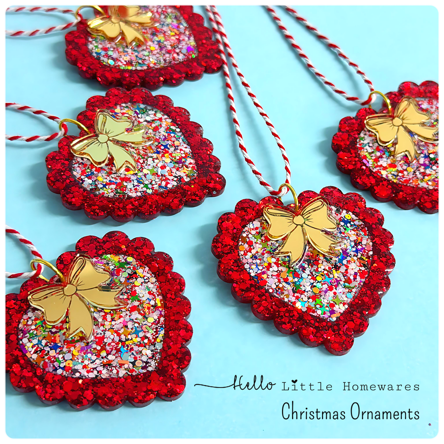 THE HEART OF CHRISTMAS: SHIMMERING RUBY RAINBOW : Christmas Decoration & Keepsake : Handmade Cast Resin ARTWARES