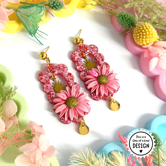 One of a Kind : EMBELLISHED BLOOMS : Handmade Resin DROP Earrings