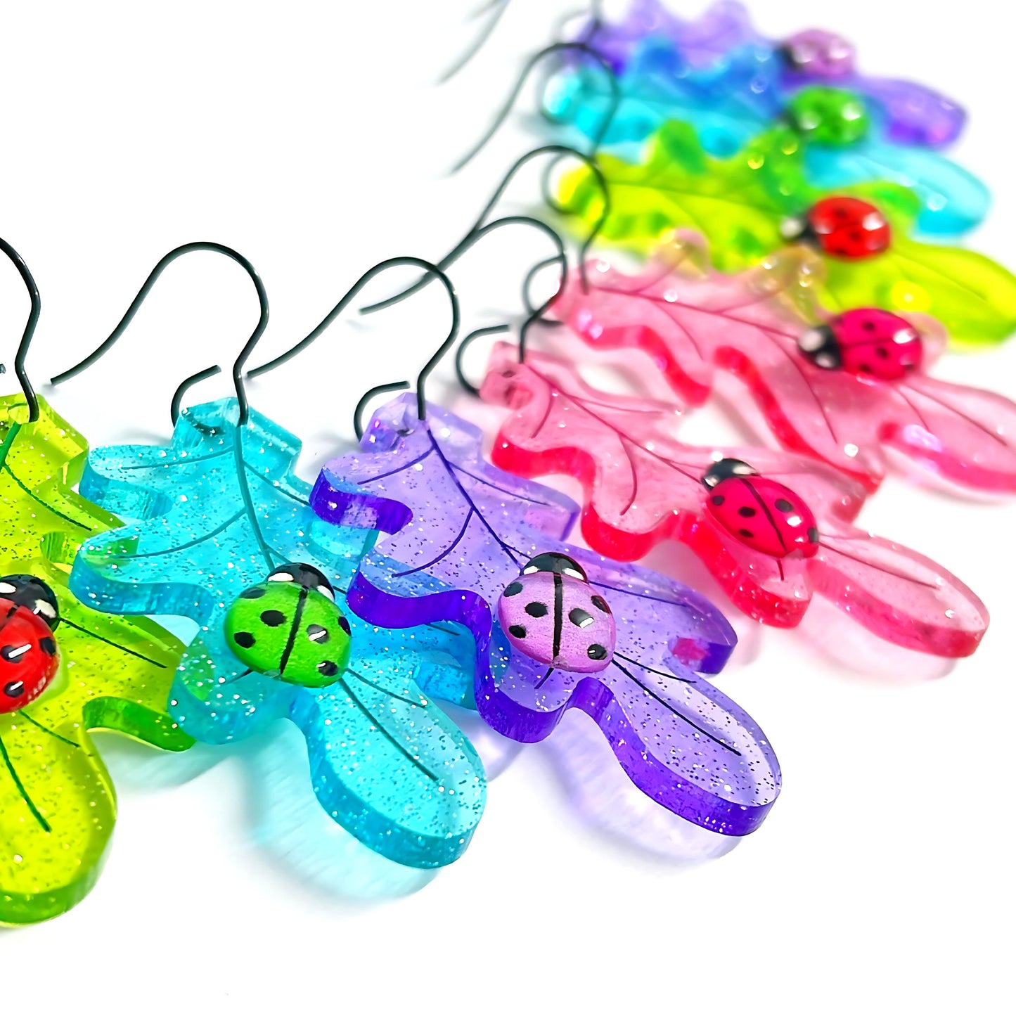 Hello LITTLE LADYBIRD : Choose your colour : Handmade Acrylic DROP Earrings